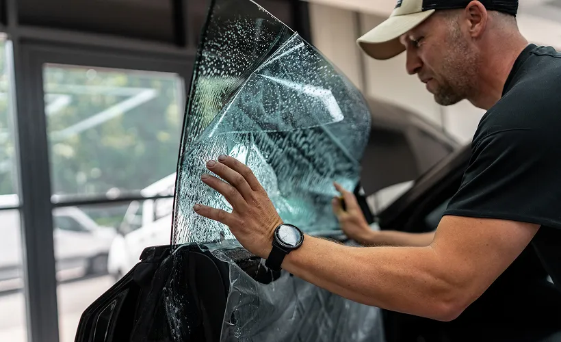 Červené auto v showroomu